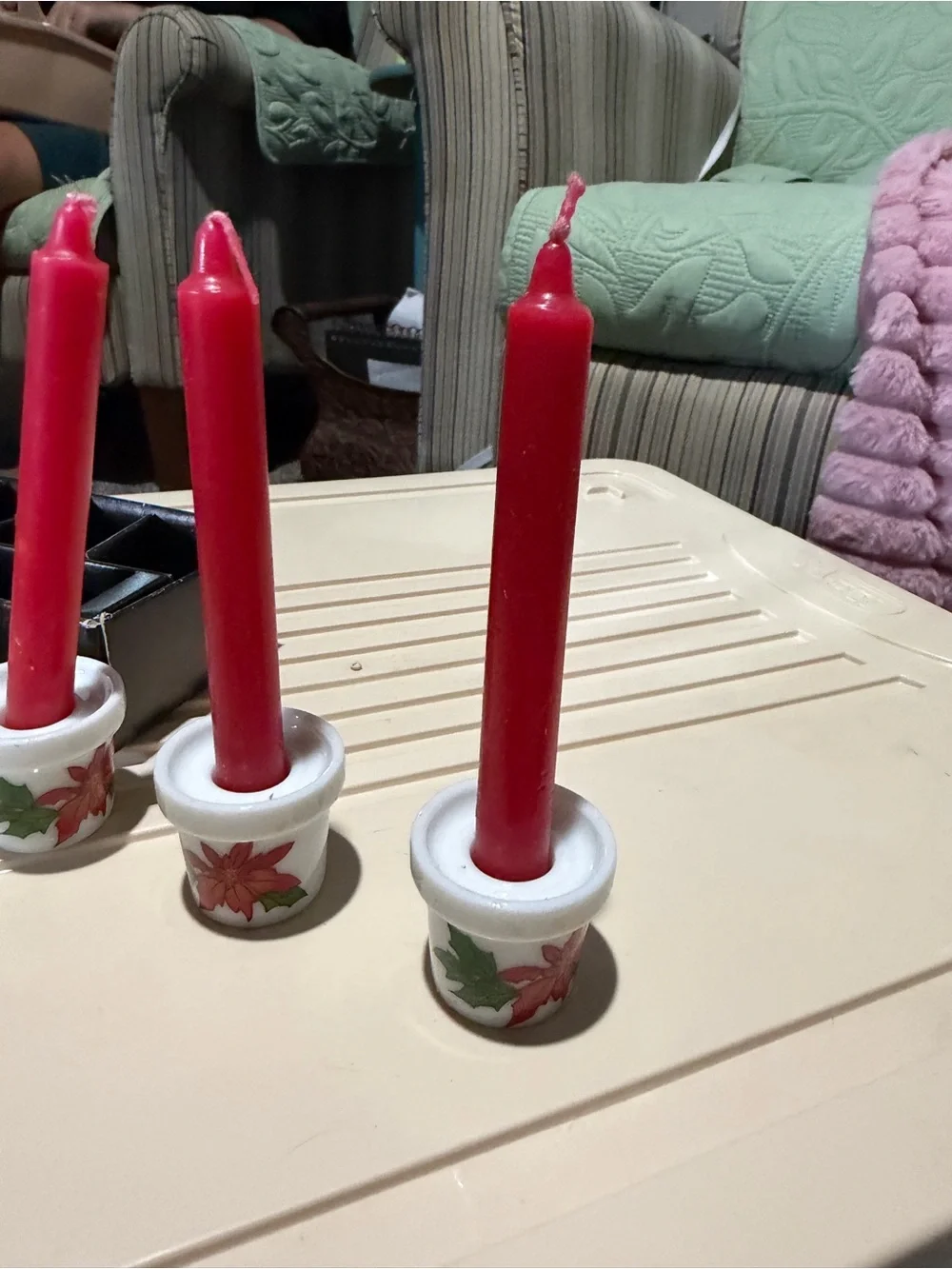 Target Red Taper Candles with White Poinsettia Ceramic Cups